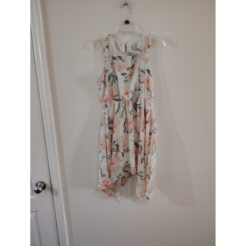 AUW Sleeveless Floral Handkerchief Hem Dress White Pink Small Floral Print